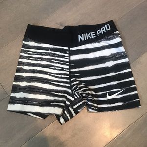 Nike Pro Black & White Striped Spandex Shorts / S